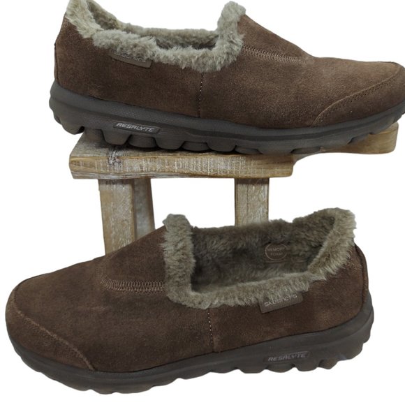 Skechers Memory Form Fit Slip-On Loafer Brown Suede Faux Fur Lined Women's 5.5 - Picture 6 of 8